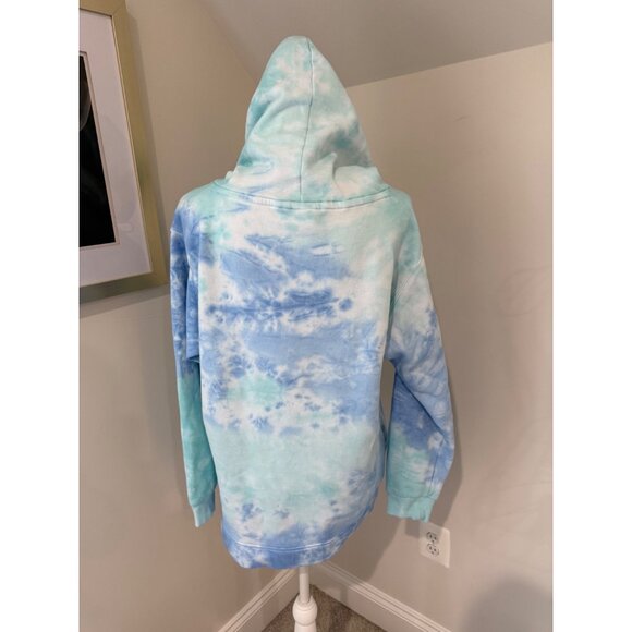 Victoria's Secret PINK Sz Medium Campus Funnel Neck Pullover Hoodie Blue Tie-Dye - Picture 6 of 14